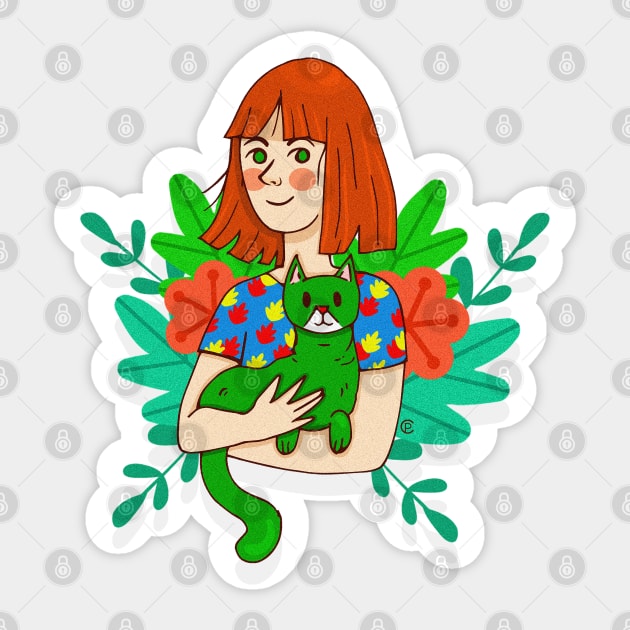 The girl and the cat Sticker by Christi Petaloti